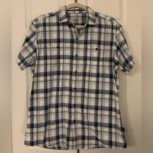 KUHL Blue & White Plaid Button Down Men's Shirt Lightweight Summer Shirt Large